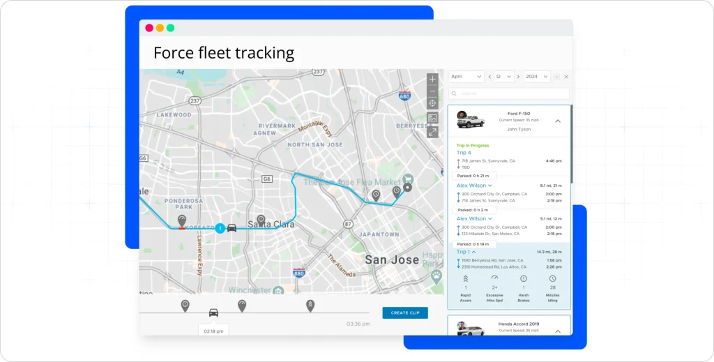 Housecall Pro fleet tracking map showing vehicle routes, locations, and trip progress